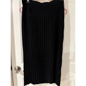 Yarns & Stitches Black Pleated Midi Skirt XL Ribbed Knit Stretch‎ Career